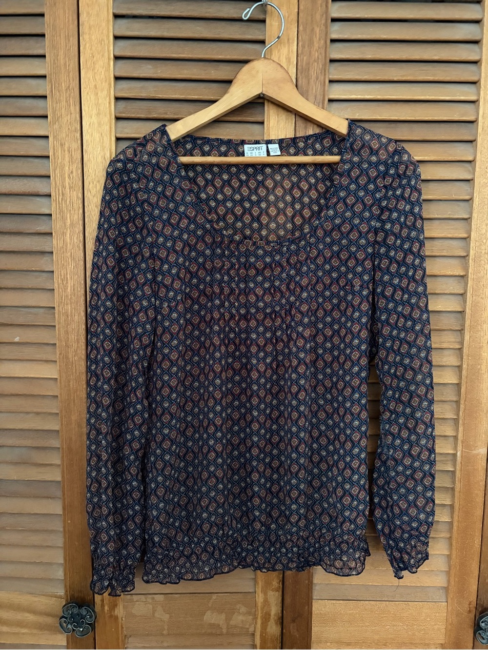 Esprit Navy & Rust Geometric Long-Sleeve Blouse Womens size XS